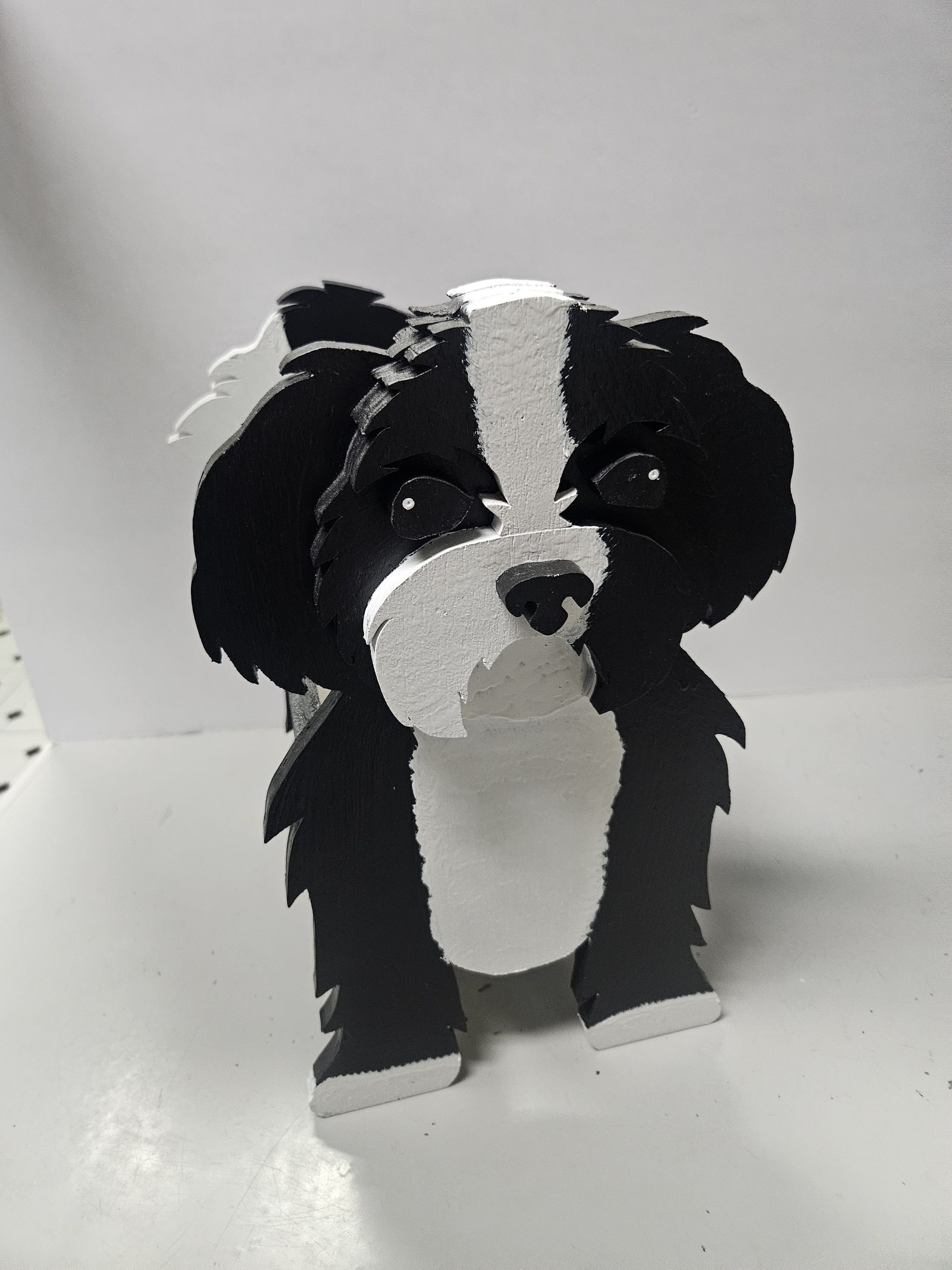 Wooden dog-shaped planter, black and white