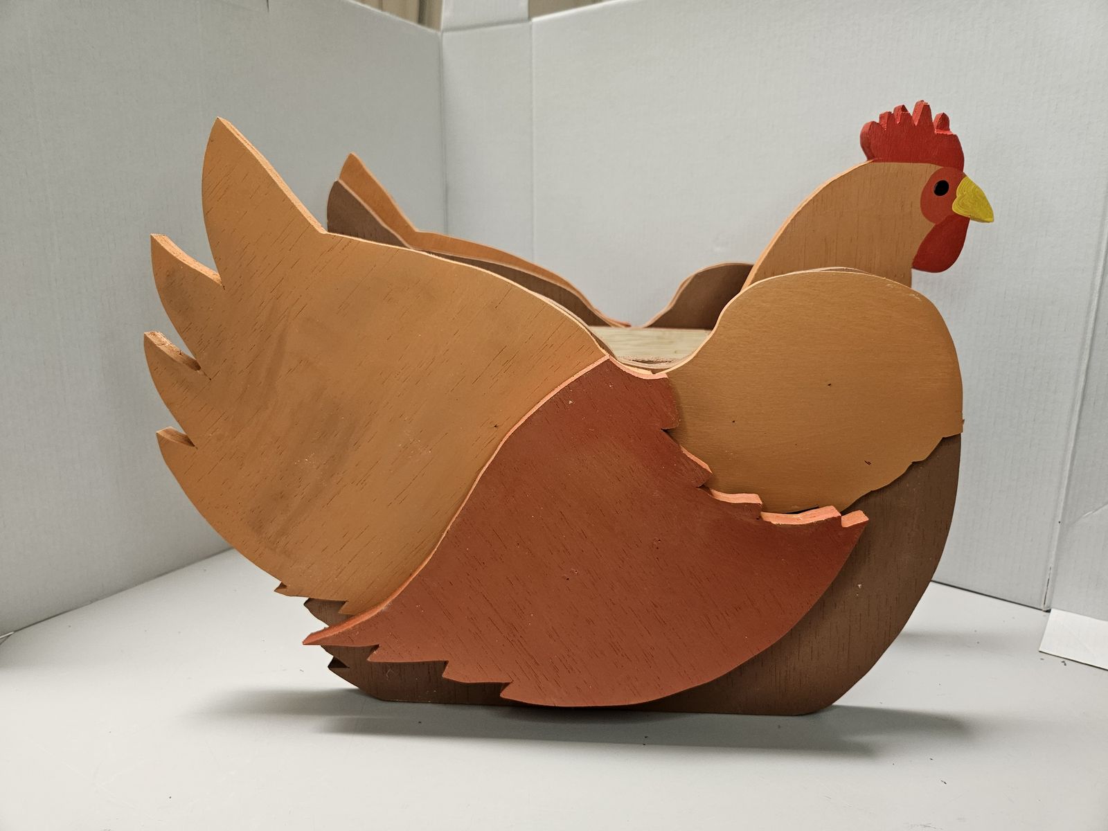 Wooden chicken-shaped planter